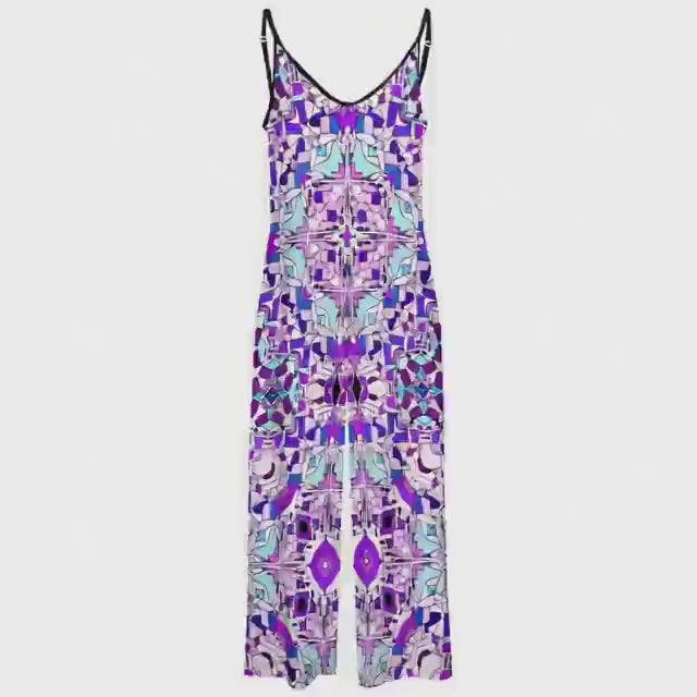 Abstract Purple Pink Geometric Wide-Leg Jumpsuit
