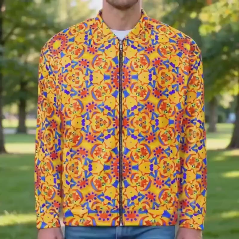 Saffron Floral Yellow Unisex Bomber Jacket