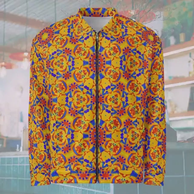 Saffron Floral Yellow Unisex Bomber Jacket