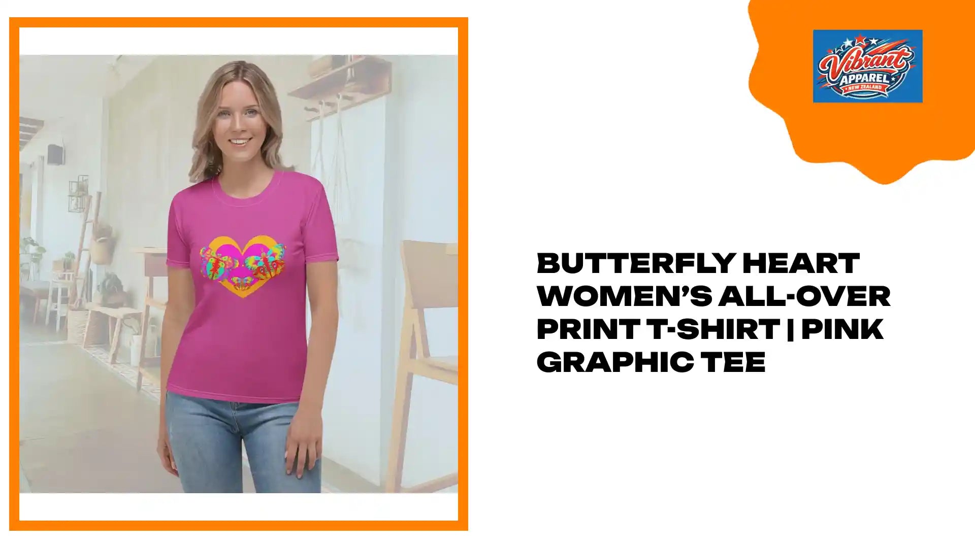 Butterfly Heart Women&rsquo;s All-Over Print T-Shirt | Pink Graphic Tee by@Outfy